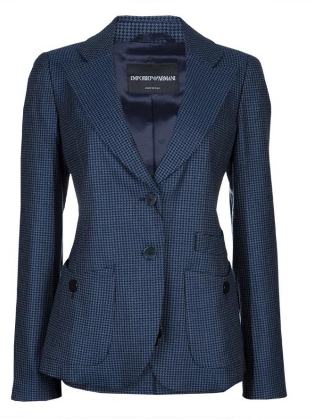 Emporio Armani Navy Blue Houndstooth Tailored Blazer